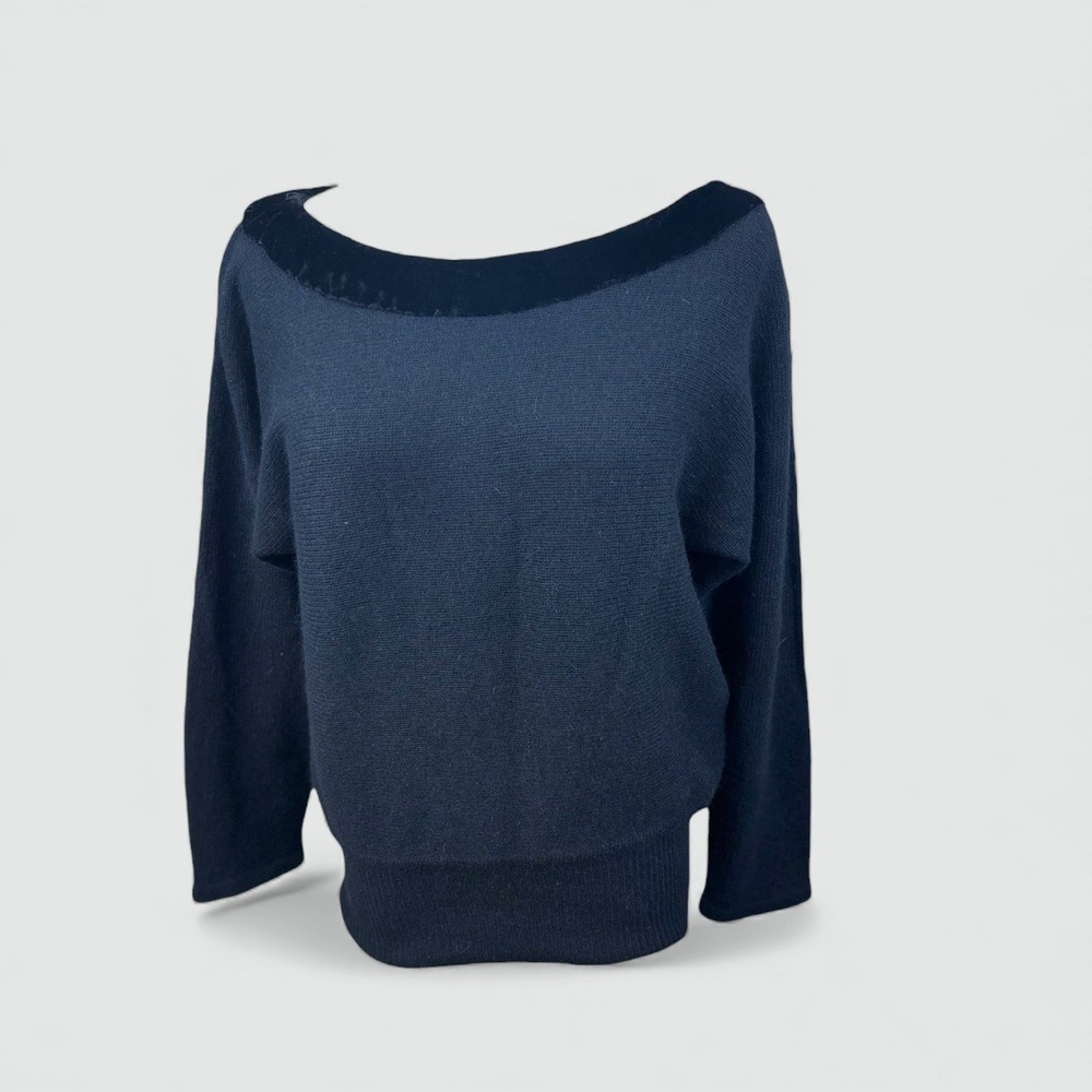 Salvatore Ferragamo Black Angora Wool Blend Boat‎ Neck Sweater Size S Made Italy